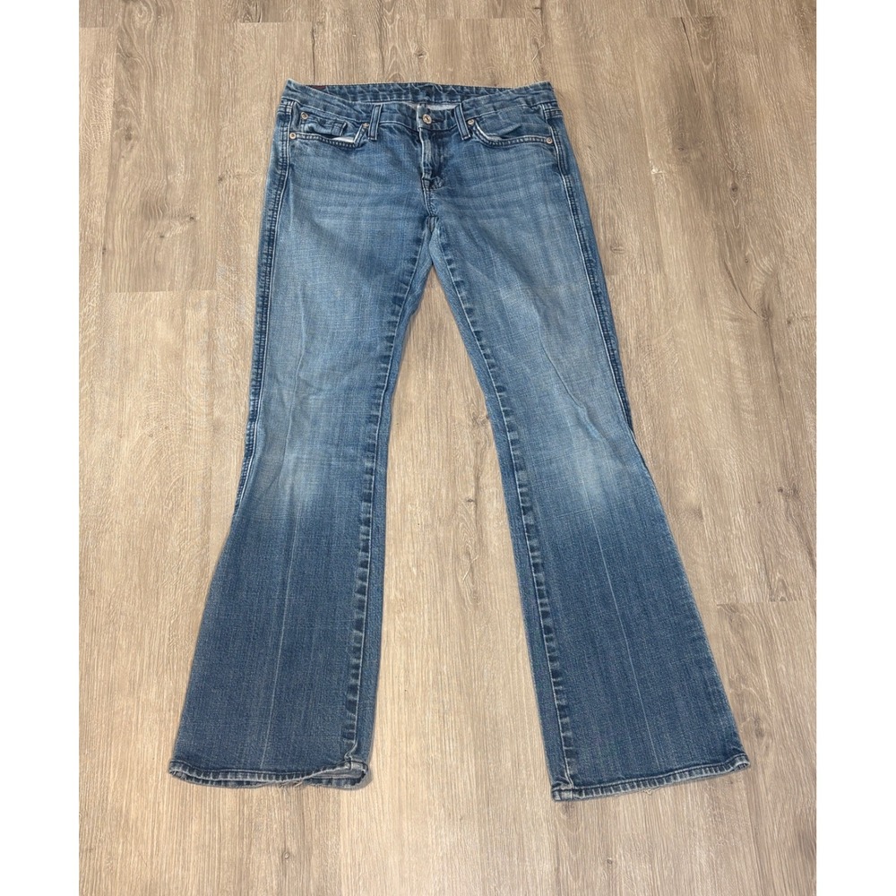 7 For All Mankind A Pocket Flare Jeans Medium Wash Blue Denim Size 30